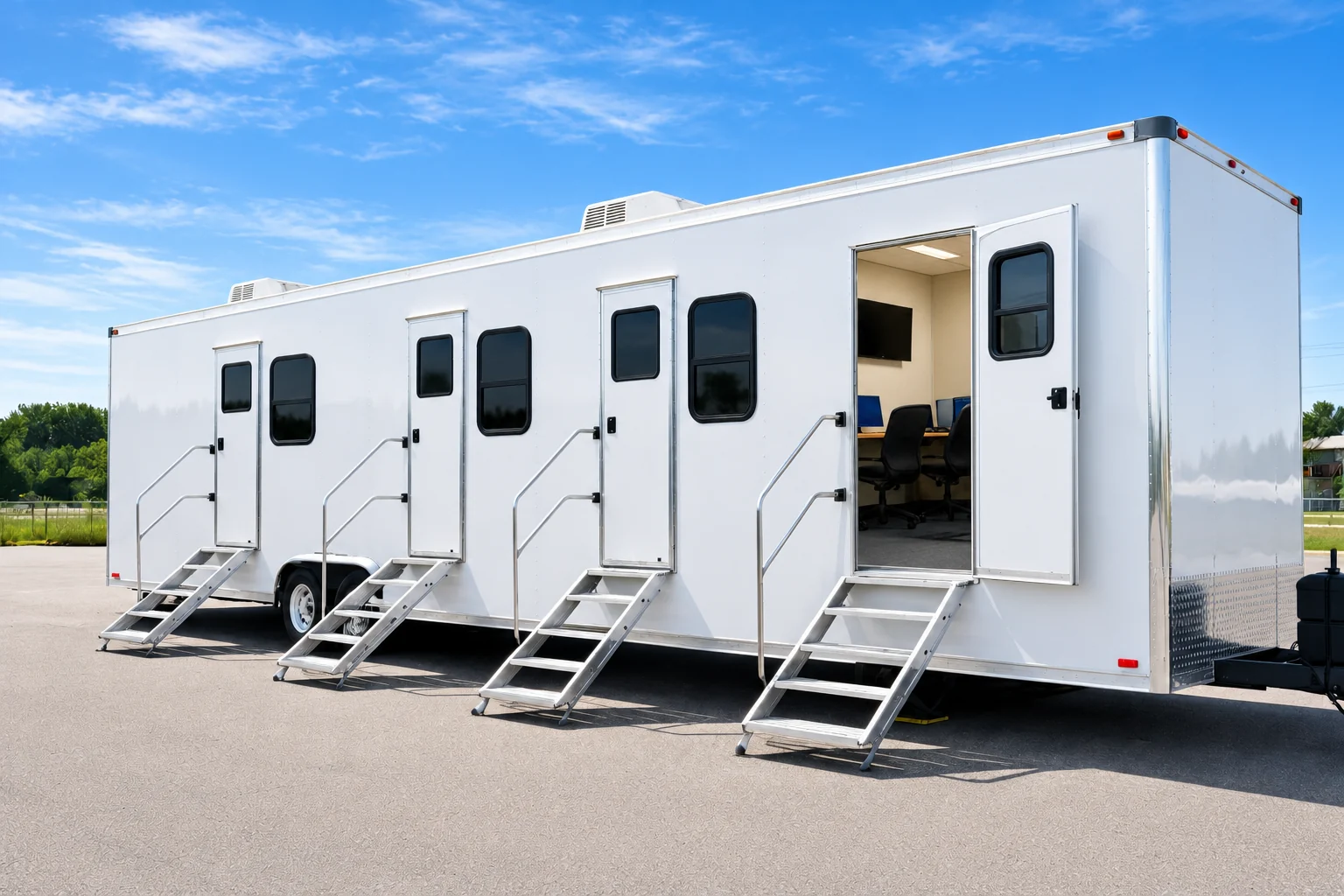 White multi-door trailer exterior