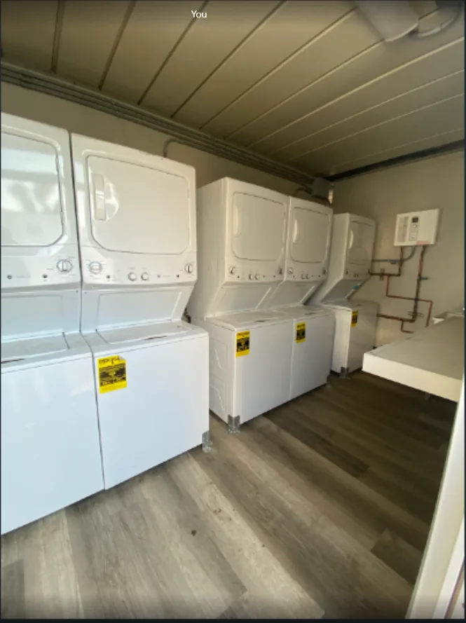 Laundry container with rows of washing machines