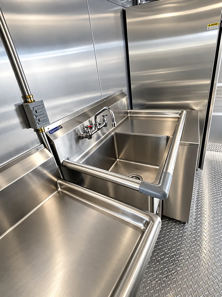 Mobile kitchen trailer stainless steel pot wash sink
