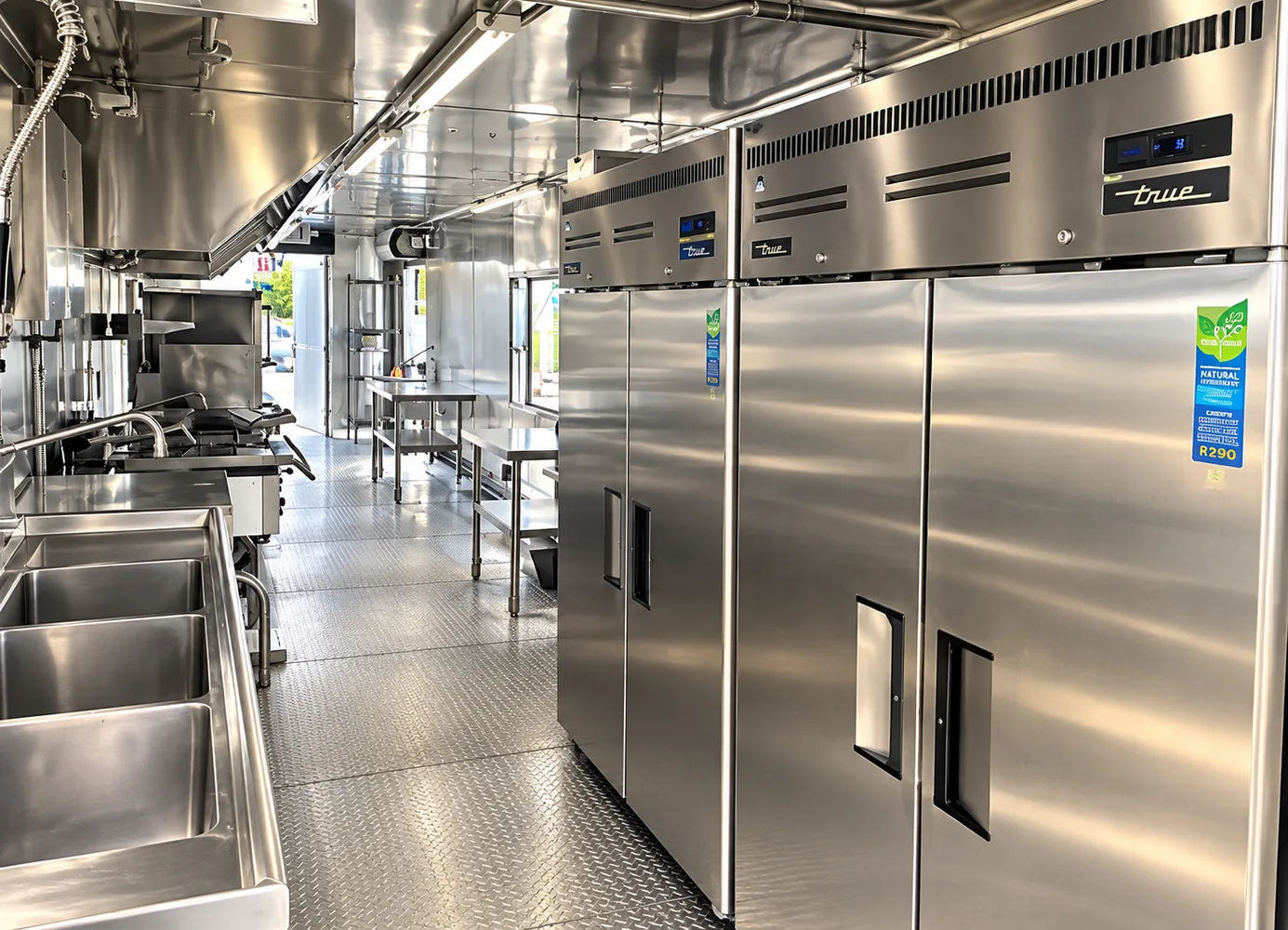 Temporary kitchen trailer refrigeration and wash station