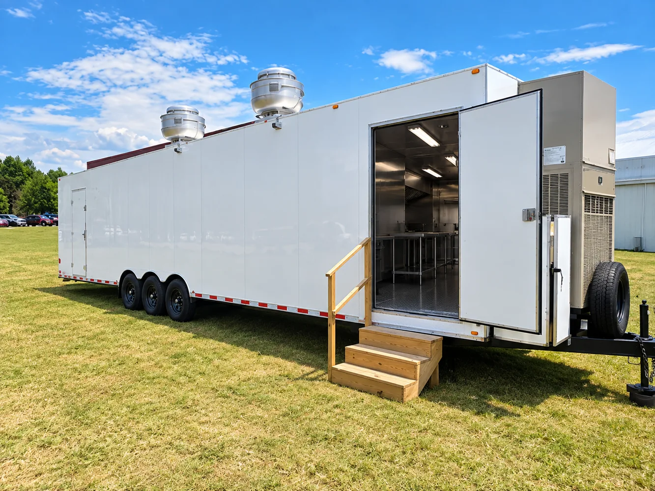 Mobile commercial kitchen trailer exterior entrance