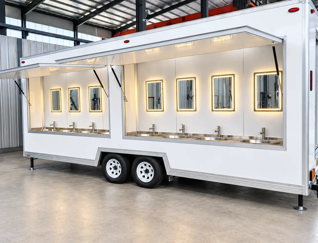 Hand washing sink trailer six station
