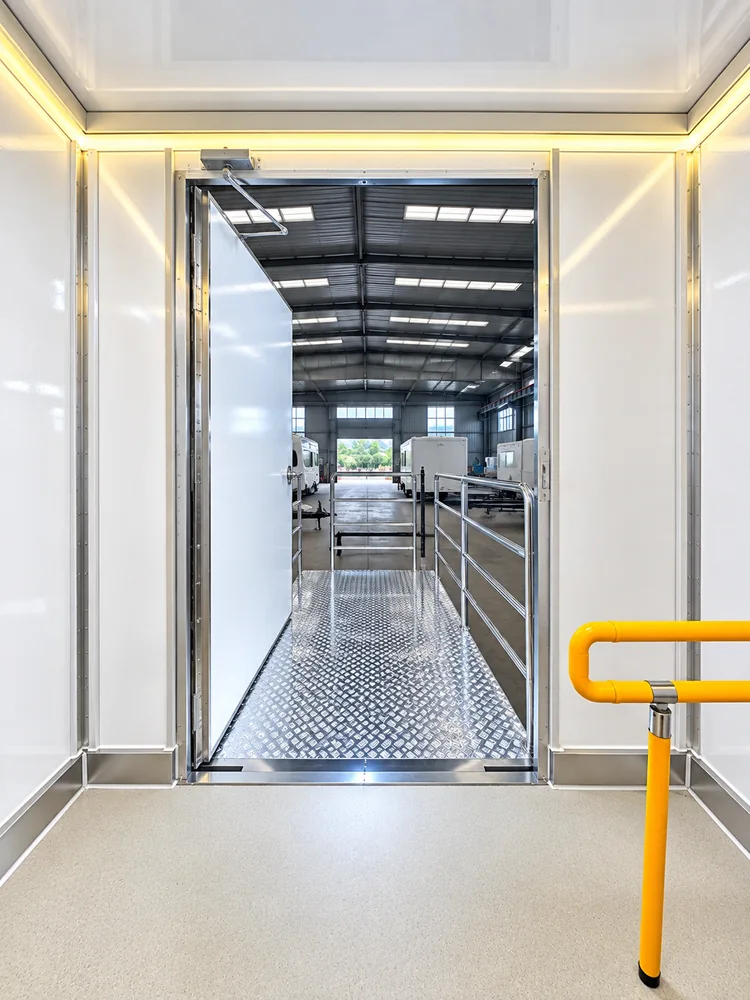8 stall ada shower restroom trailer interior
