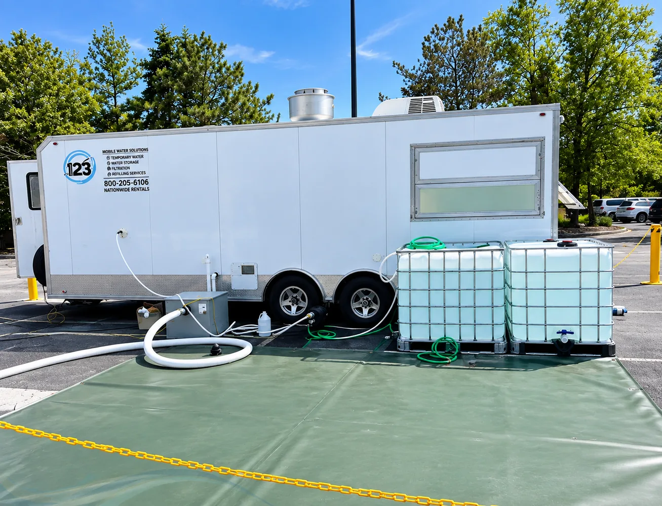 Portable water tanks with pump and hoses